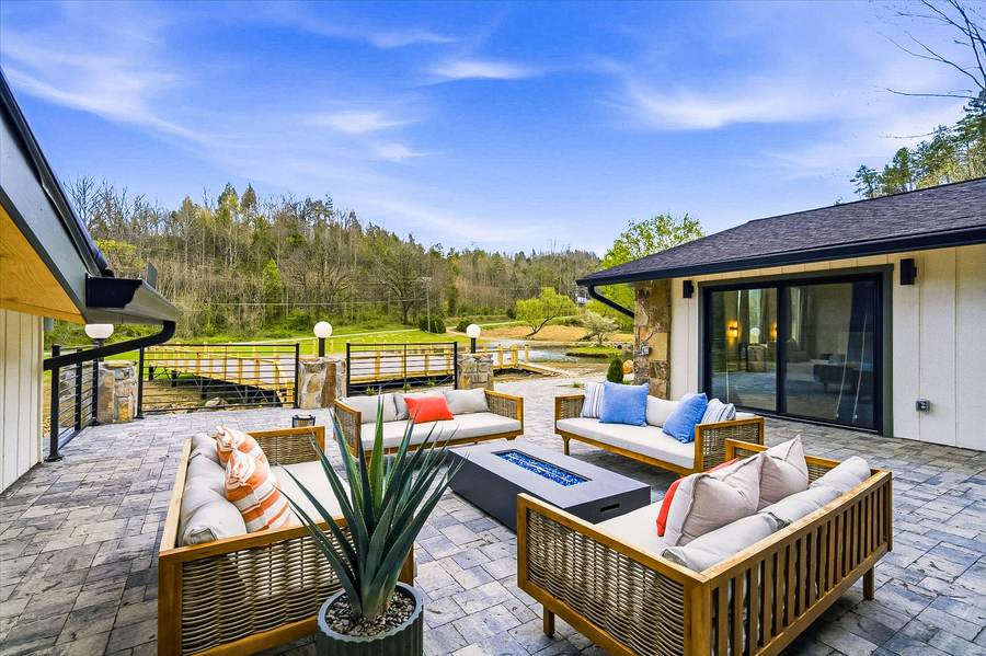 Sunset courtyard with seating